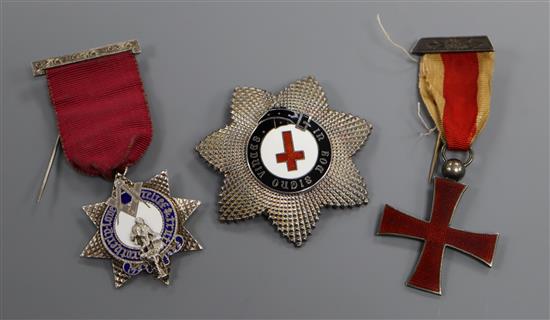 A Victorian enamelled silver masonic jewel and two others